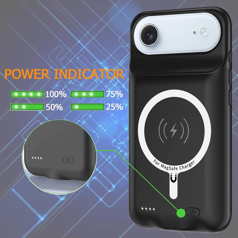 KCKEBLM Battery Case for iPhone Air, Upgraded 12000mAh Rechargeable Portable Extended Battery Pack Supported Qi Wireless Charging Case Compatible with iPhone Air(6.5 inch) Charger Cover Power Bank (Black) - Image 4